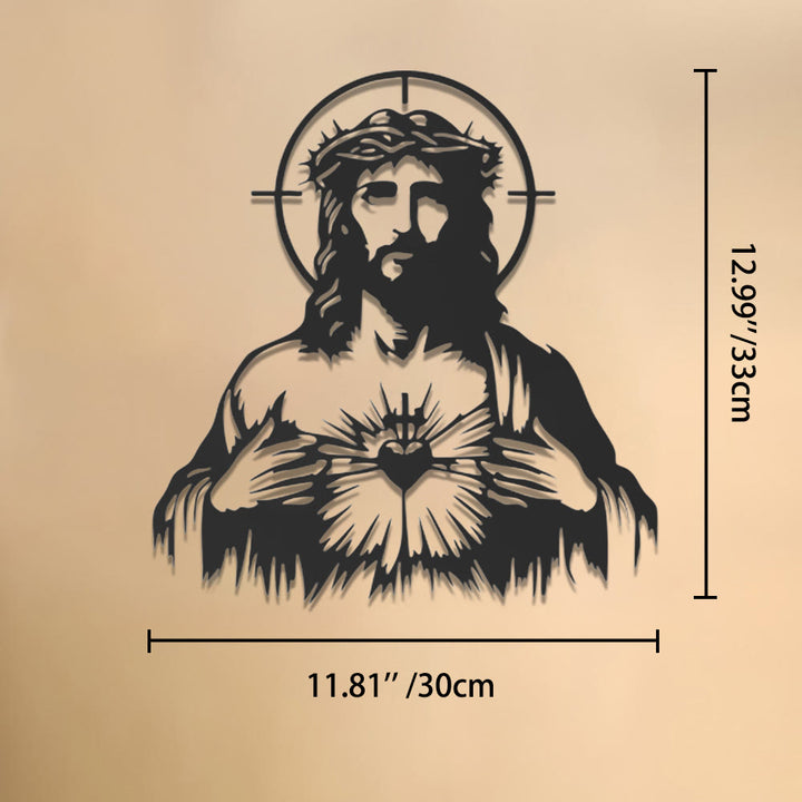Christianartworkshop Sacred Heart Jesus Crown of Thorns Halo Silhouette Metal Wall Decor: Timeless Emblem of Boundless Divine Compassion - 11.81''*12.99''*0.04''/30cm*33cm*0.1cm - image 6