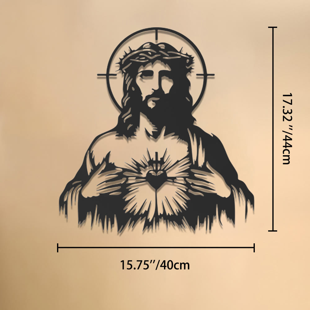 Christianartworkshop Sacred Heart Jesus Crown of Thorns Halo Silhouette Metal Wall Decor: Timeless Emblem of Boundless Divine Compassion - 15.75''*17.32''*0.04''/40cm*44cm*0.1cm - image 7