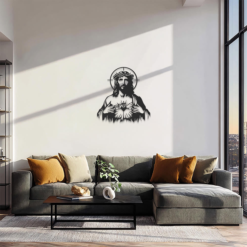 Christianartworkshop Sacred Heart Jesus Crown of Thorns Halo Silhouette Metal Wall Decor: Timeless Emblem of Boundless Divine Compassion - image 4