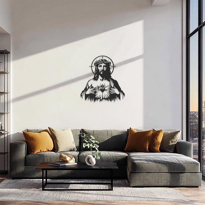 Christianartworkshop Sacred Heart Jesus Crown of Thorns Halo Silhouette Metal Wall Decor: Timeless Emblem of Boundless Divine Compassion - image 4