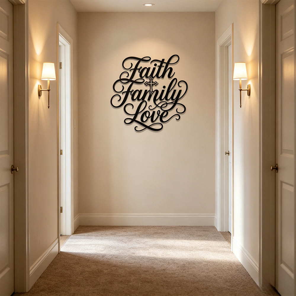 Christianartworkshop Faith Family Love Script Cross Accent Metal Wall Decor: Timeless Emblem of Sacred Household Blessing - image 6