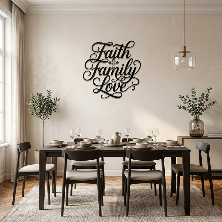 Christianartworkshop Faith Family Love Script Cross Accent Metal Wall Decor: Timeless Emblem of Sacred Household Blessing - image 4