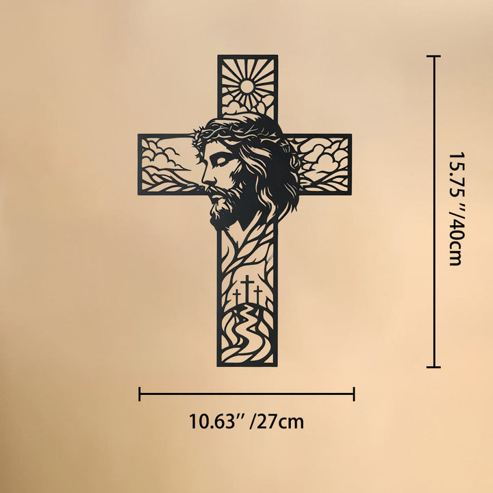 Christianartworkshop Sun & Hill Landscape Jesus Profile Cross Metal Wall Decor: Timeless Emblem of Heavenly Grace and Eternal Hope - 10.63''*15.75''*0.04''/27cm*40cm*0.1cm - image 7