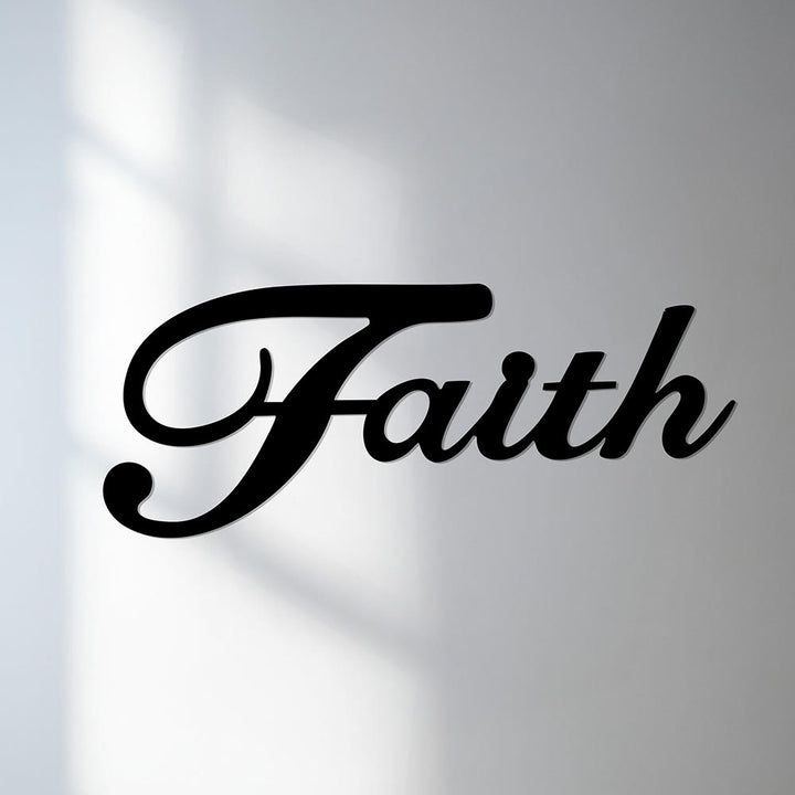 Christianartworkshop Elegant Cursive Faith Single Word Metal Wall Decor: Timeless Emblem of Steadfast Inner Belief - image 5