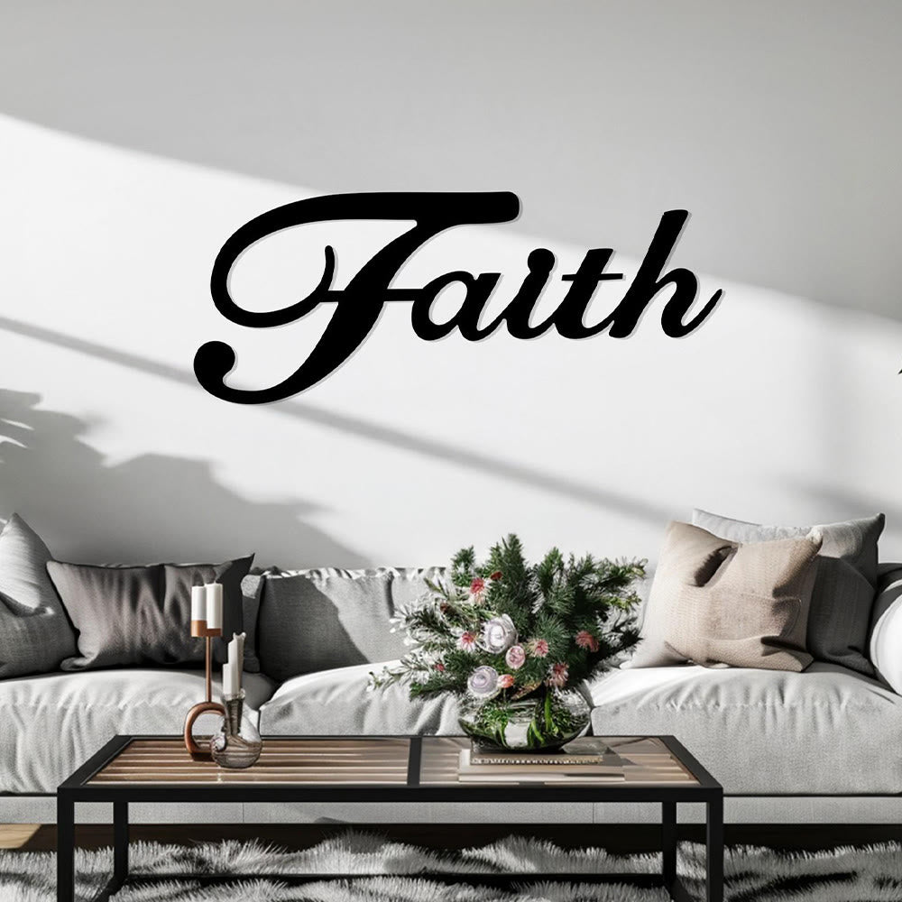 Christianartworkshop Elegant Cursive Faith Single Word Metal Wall Decor: Timeless Emblem of Steadfast Inner Belief - image 1