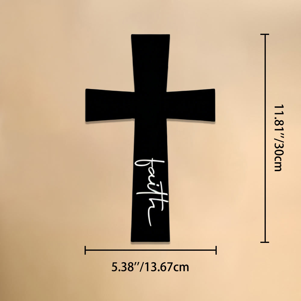 Christianartworkshop Minimal Solid Cross With Vertical Faith Cursive Metal Wall Decor: Timeless Emblem of Steadfast Spiritual Conviction - 5.38''*11.81''*0.04''/13.67cm*30cm*0.1cm - image 5