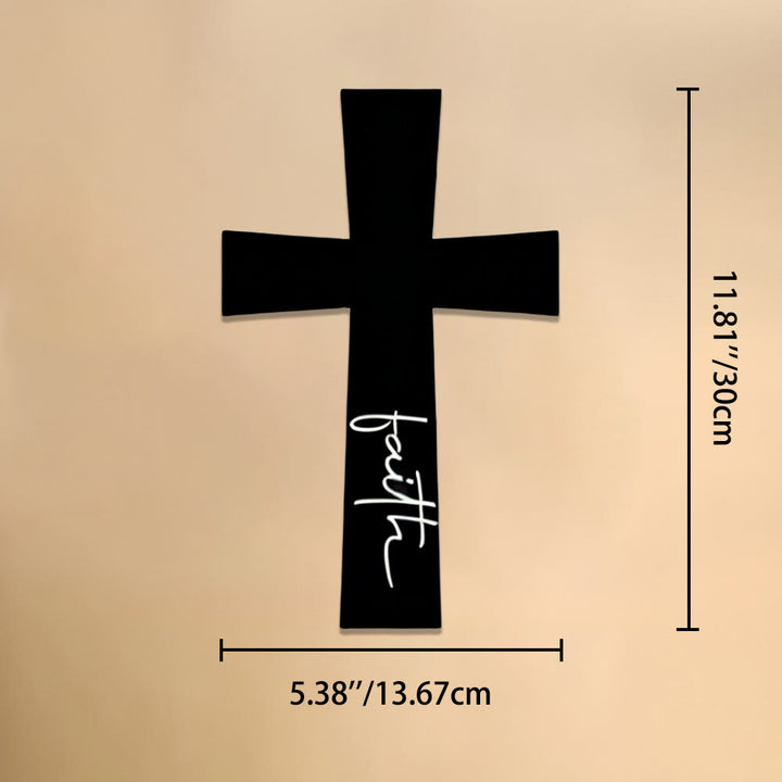 Christianartworkshop Minimal Solid Cross With Vertical Faith Cursive Metal Wall Decor: Timeless Emblem of Steadfast Spiritual Conviction - 5.38''*11.81''*0.04''/13.67cm*30cm*0.1cm - image 5