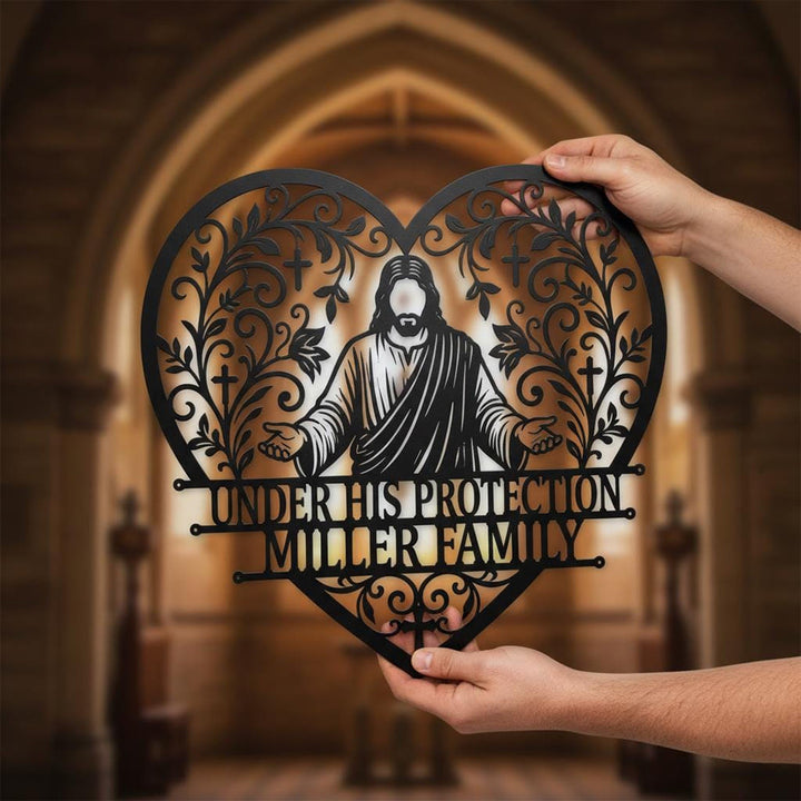 Christianartworkshop Floral Vine Heart Open-Arm Jesus Cross Metal Wall Decor: Timeless Emblem of Sacred Family Shelter - image 2
