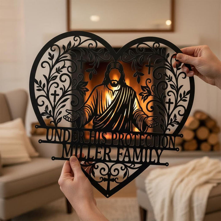 Christianartworkshop Floral Vine Heart Open-Arm Jesus Cross Metal Wall Decor: Timeless Emblem of Sacred Family Shelter - image 6