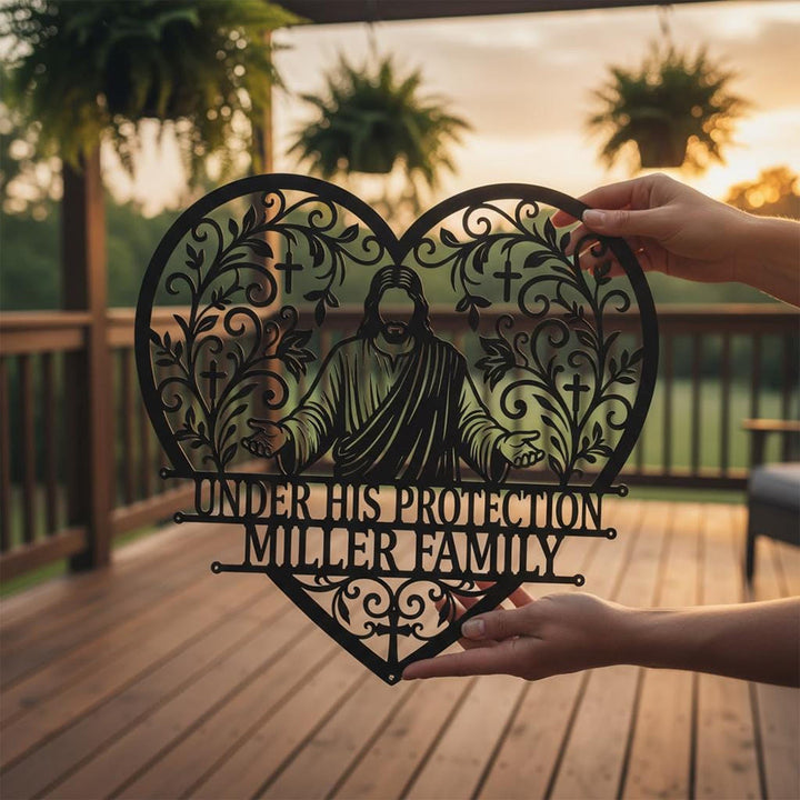 Christianartworkshop Floral Vine Heart Open-Arm Jesus Cross Metal Wall Decor: Timeless Emblem of Sacred Family Shelter - image 7