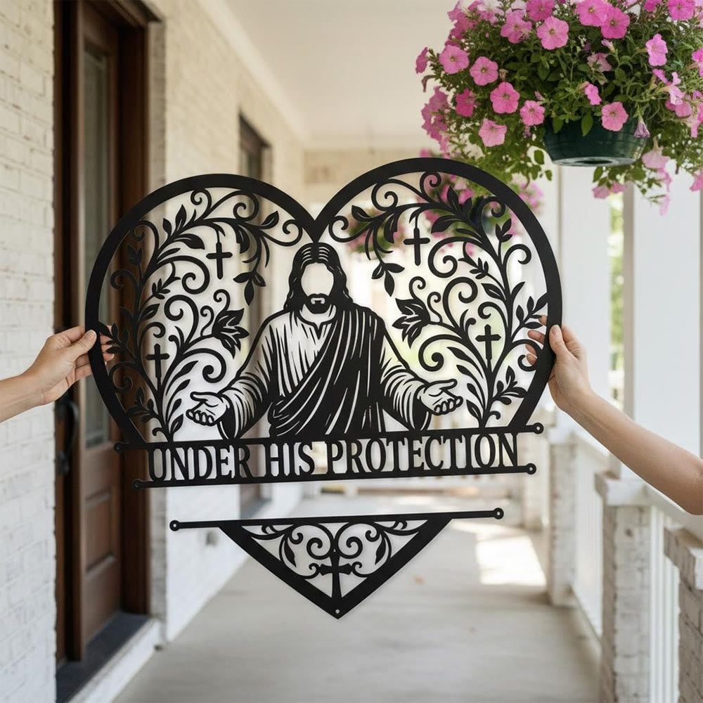 Christianartworkshop Floral Vine Heart Open-Arm Jesus Cross Metal Wall Decor: Timeless Emblem of Sacred Family Shelter - image 3