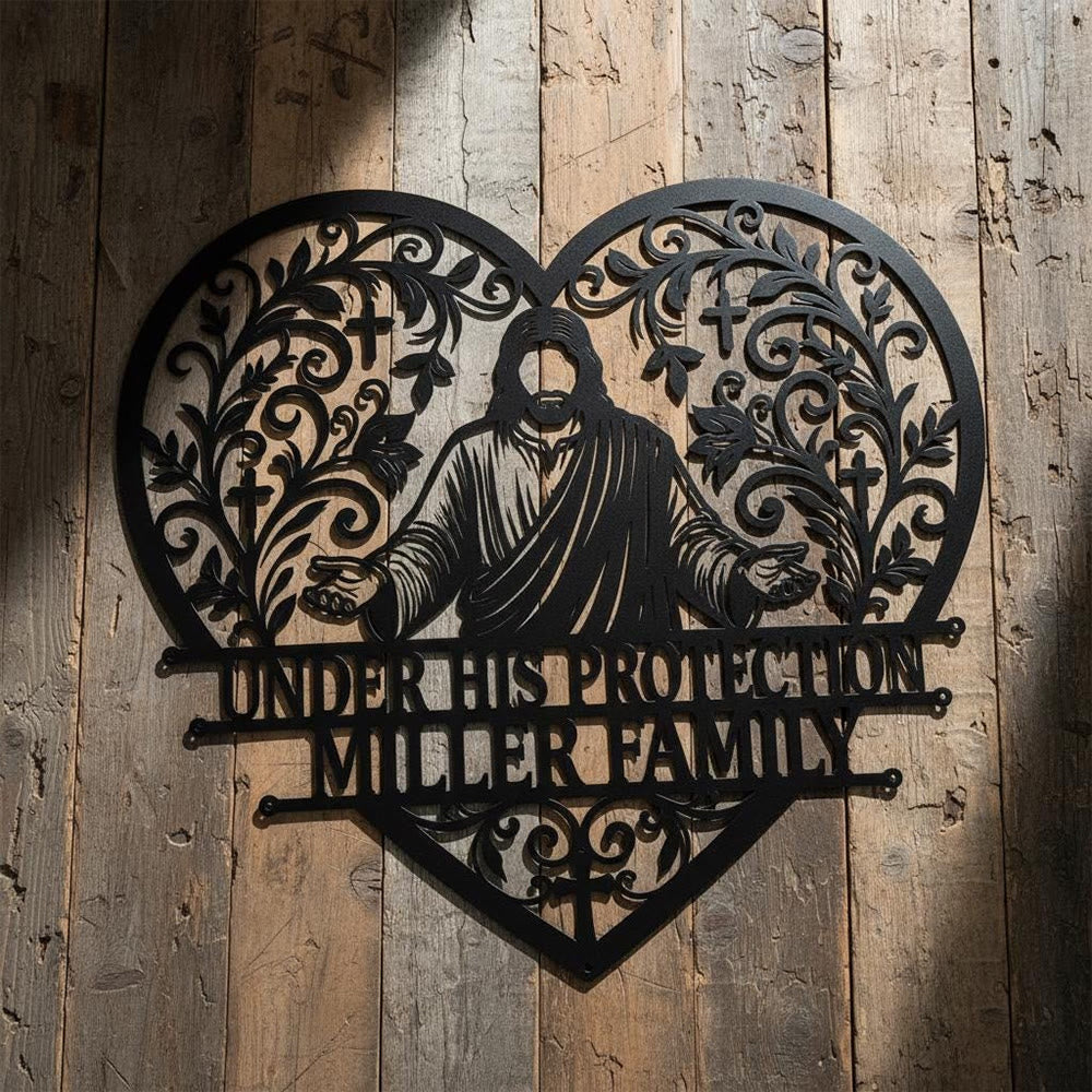 Christianartworkshop Floral Vine Heart Open-Arm Jesus Cross Metal Wall Decor: Timeless Emblem of Sacred Family Shelter - image 10