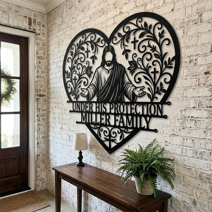 Christianartworkshop Floral Vine Heart Open-Arm Jesus Cross Metal Wall Decor: Timeless Emblem of Sacred Family Shelter - image 5