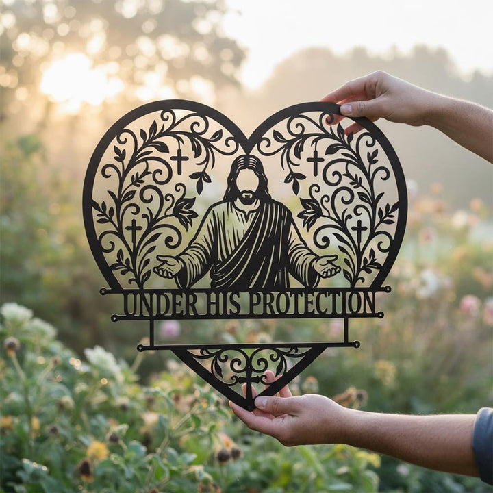 Christianartworkshop Floral Vine Heart Open-Arm Jesus Cross Metal Wall Decor: Timeless Emblem of Sacred Family Shelter - image 8