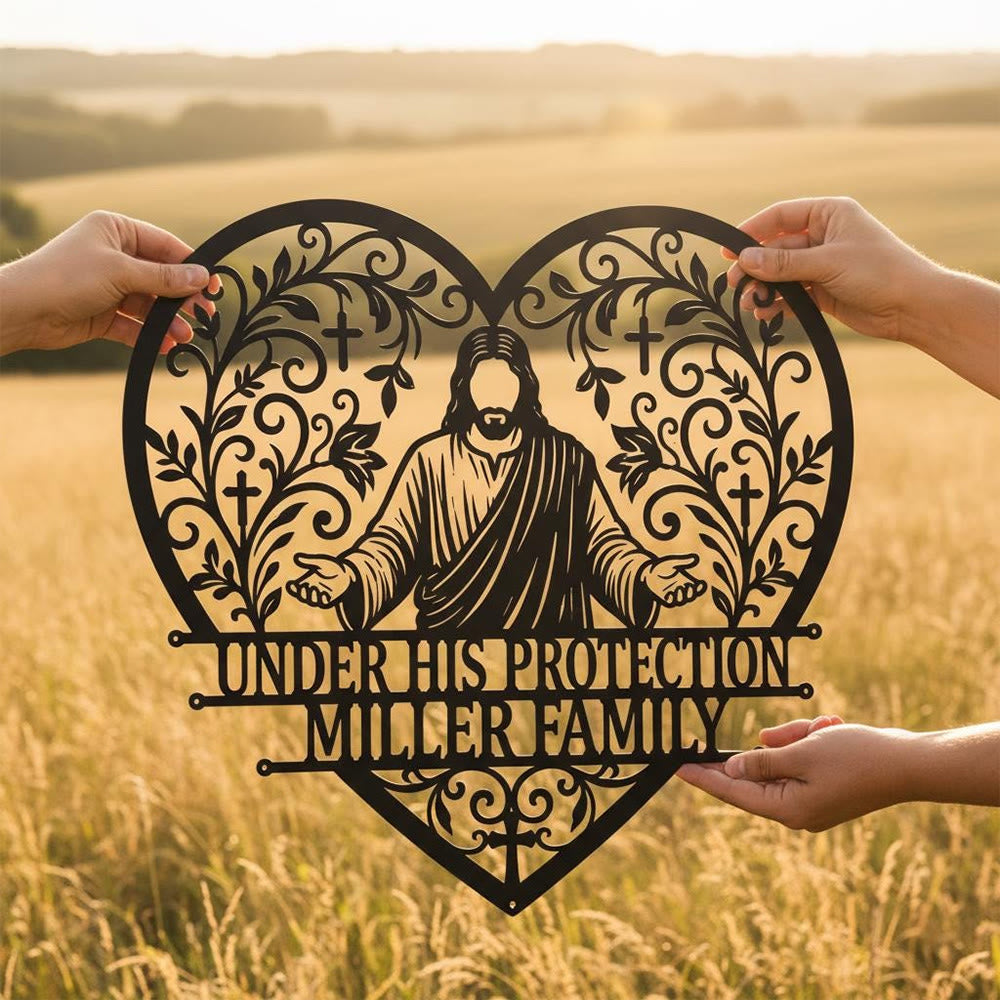 Christianartworkshop Floral Vine Heart Open-Arm Jesus Cross Metal Wall Decor: Timeless Emblem of Sacred Family Shelter - image 4