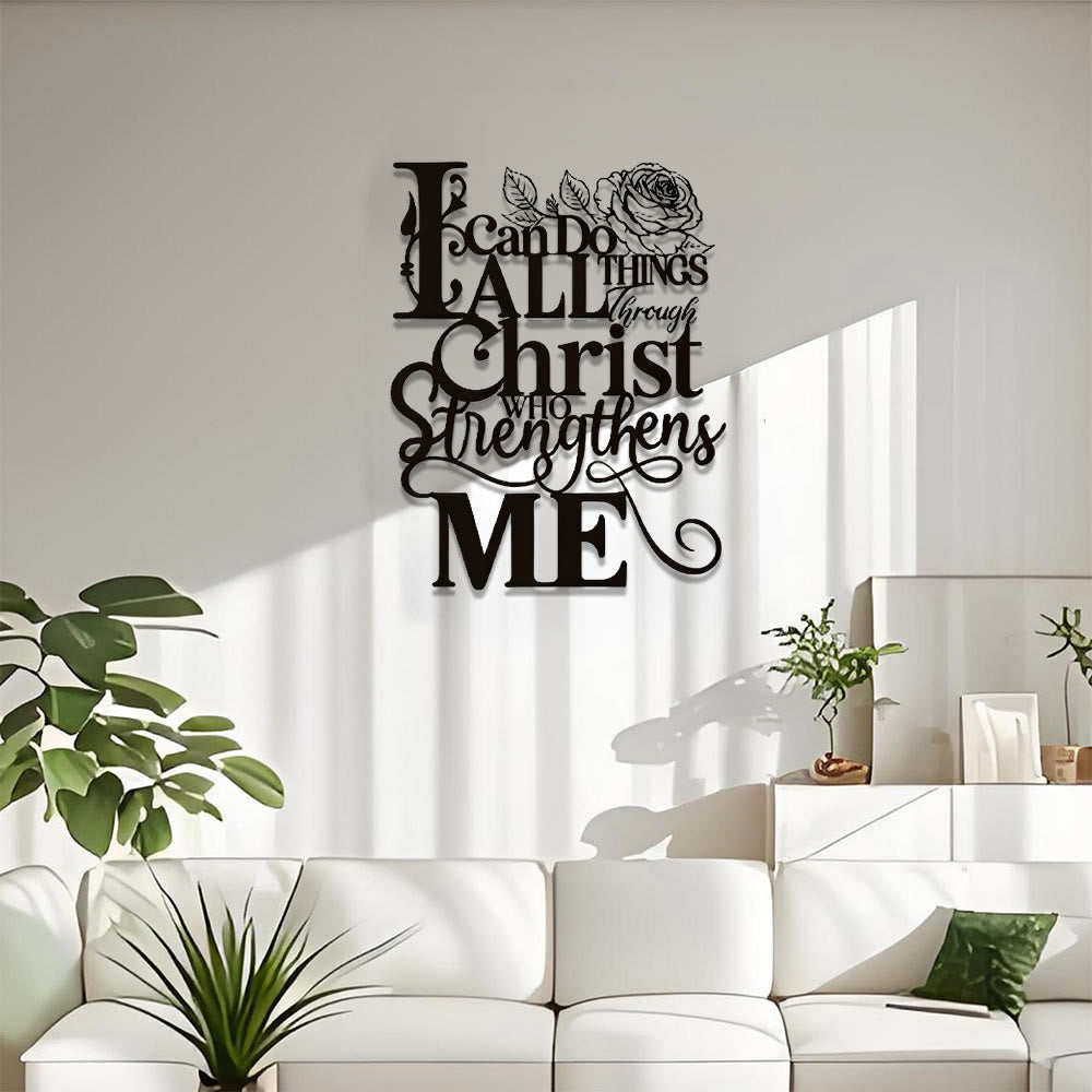 Christianartworkshop Rose Floral Philippians 4:13 Verse Script Metal Wall Decor: Timeless Emblem of Inner Spiritual Strength - image 1
