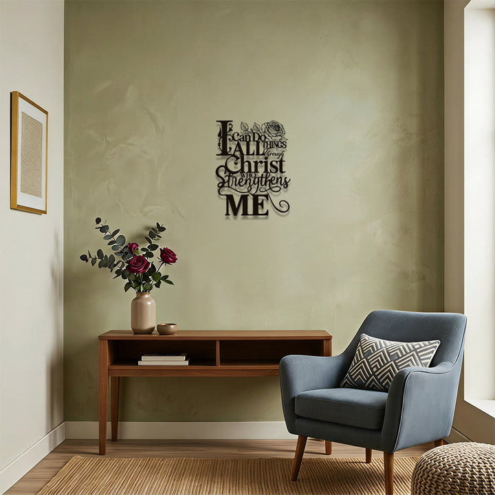 Christianartworkshop Rose Floral Philippians 4:13 Verse Script Metal Wall Decor: Timeless Emblem of Inner Spiritual Strength - image 3