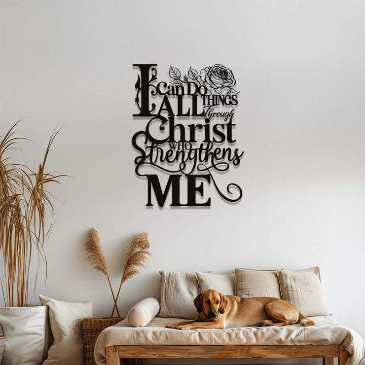 Christianartworkshop Rose Floral Philippians 4:13 Verse Script Metal Wall Decor: Timeless Emblem of Inner Spiritual Strength - image 2