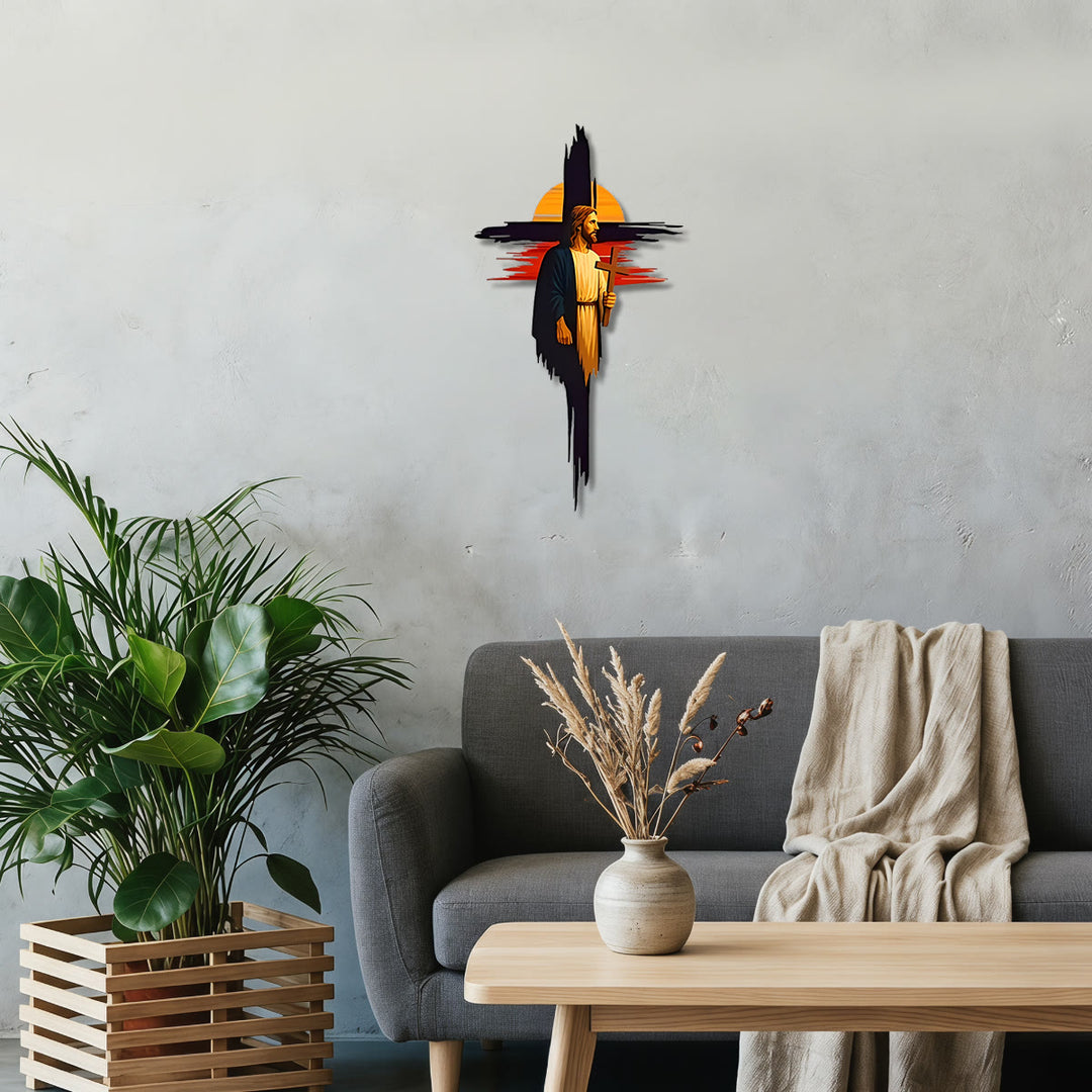 Christianartworkshop Brushstroke Cross Jesus Sunset Landscape Metal Wall Decor: Timeless Emblem of Sacred Redemptive Grace - image 4