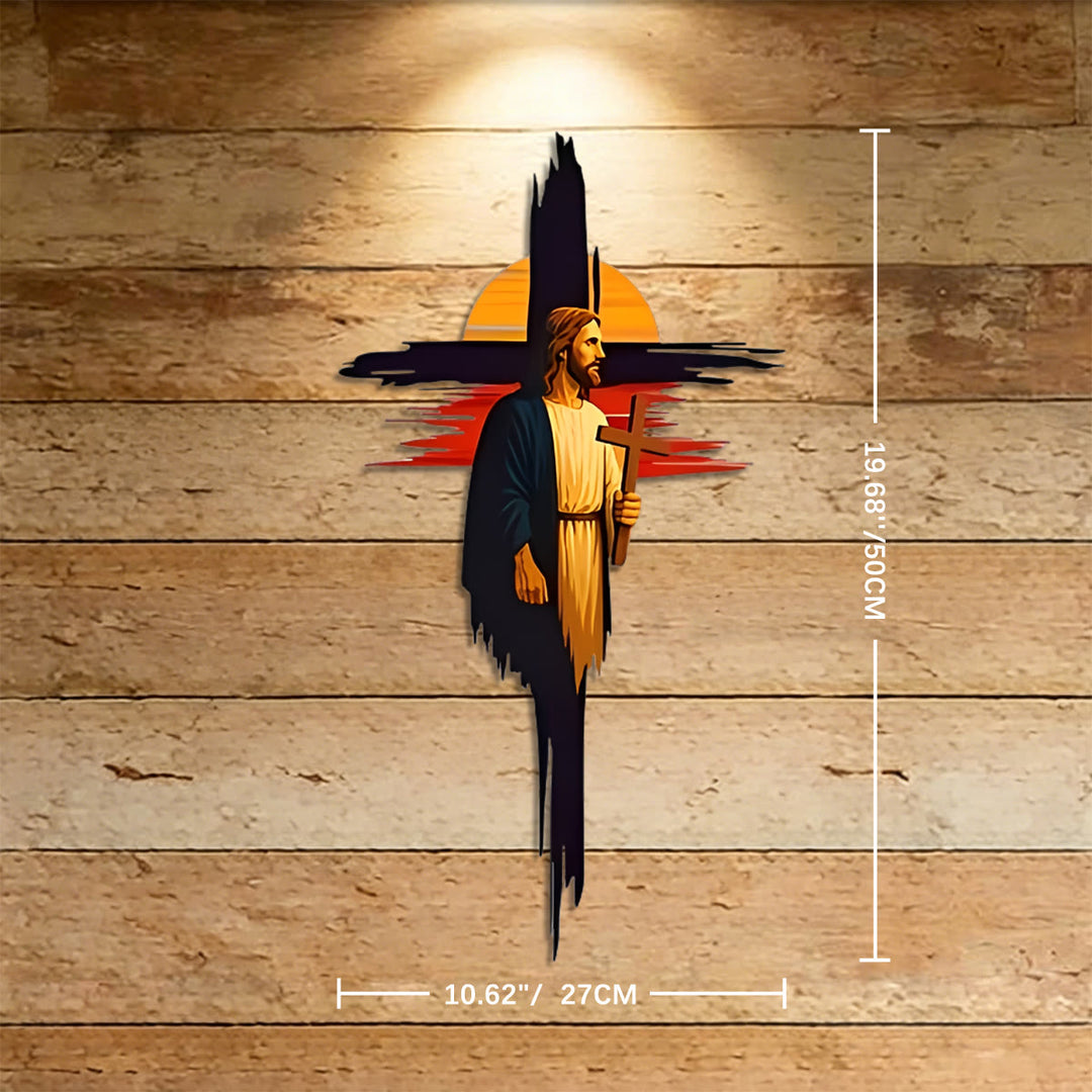 Christianartworkshop Brushstroke Cross Jesus Sunset Landscape Metal Wall Decor: Timeless Emblem of Sacred Redemptive Grace - 10.62''*19.69''*0.05''/27cm*50cm*0.12cm - image 7