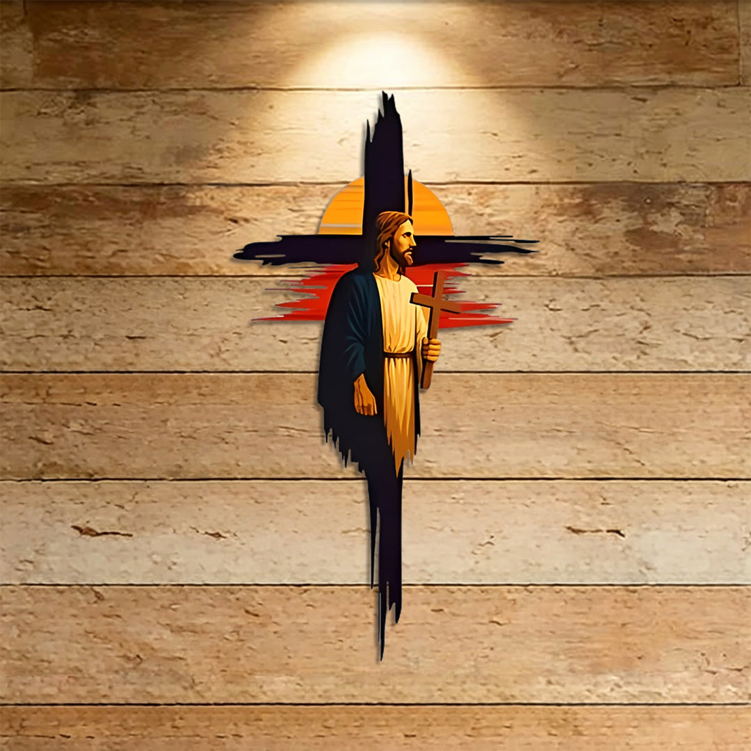 Christianartworkshop Brushstroke Cross Jesus Sunset Landscape Metal Wall Decor: Timeless Emblem of Sacred Redemptive Grace - image 2