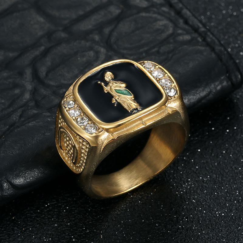 Christianartworkshop Framed Stone St. Jude Sculpted Signet Ring: Timeless Emblem of Steadfast Devotional Trust - image 1