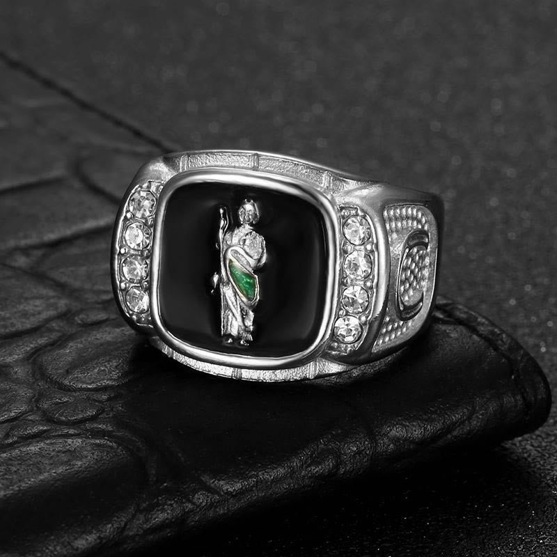 Christianartworkshop Framed Stone St. Jude Sculpted Signet Ring: Timeless Emblem of Steadfast Devotional Trust - Silver - US 13 - image 3