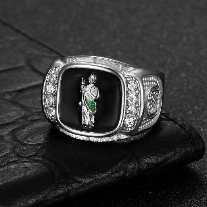 Christianartworkshop Framed Stone St. Jude Sculpted Signet Ring: Timeless Emblem of Steadfast Devotional Trust - Silver - US 13 - image 3