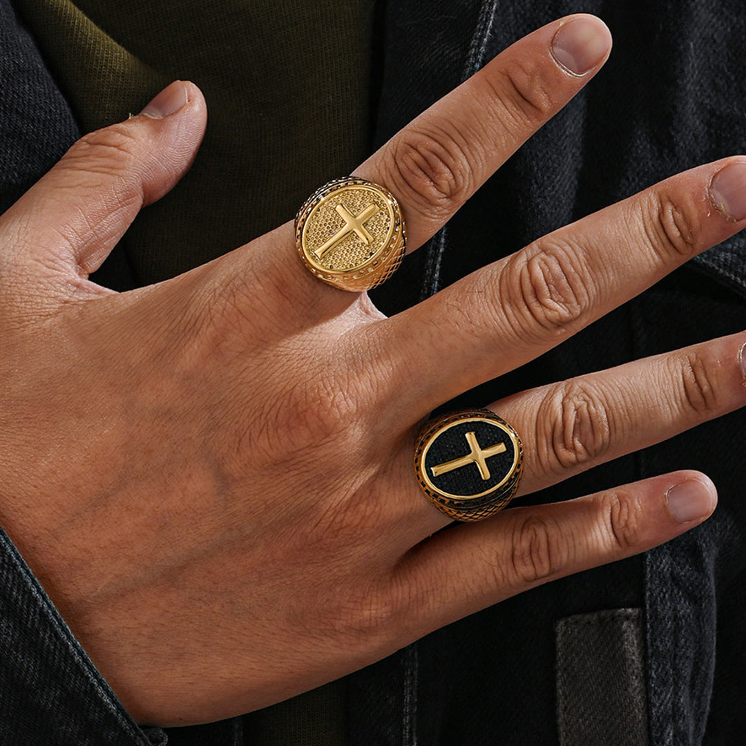 Christianartworkshop Oval Plaque Raised Cross Textured Side Signet Ring: Timeless Emblem of Unshakable Sacred Faith - image 3