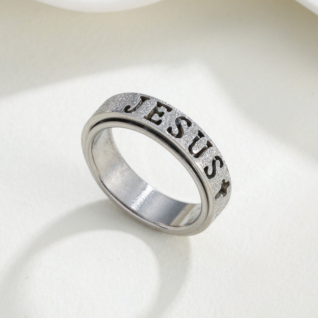 Christianartworkshop Engraved JESUS Text Cross Rotatable Anxiety Relief Band Ring: Timeless Emblem of Unshakable Sacred Faith - Silver - US 10 - image 7
