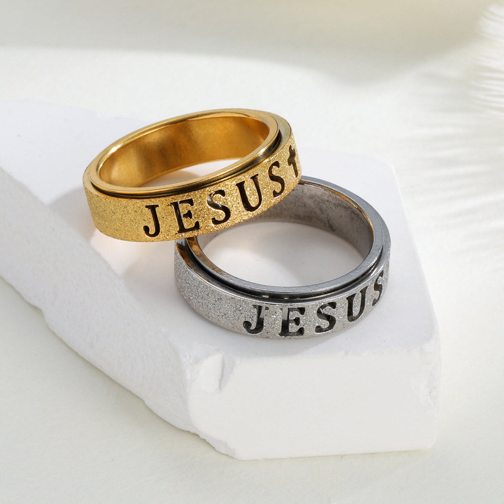 FREE Today: Engraved JESUS Text Cross Rotatable Anxiety Relief Band Ring: Timeless Emblem of Unshakable Sacred Faith - image 1