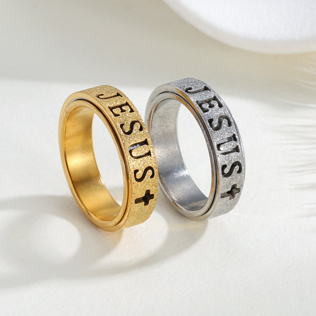 Christianartworkshop Engraved JESUS Text Cross Rotatable Anxiety Relief Band Ring: Timeless Emblem of Unshakable Sacred Faith - image 2