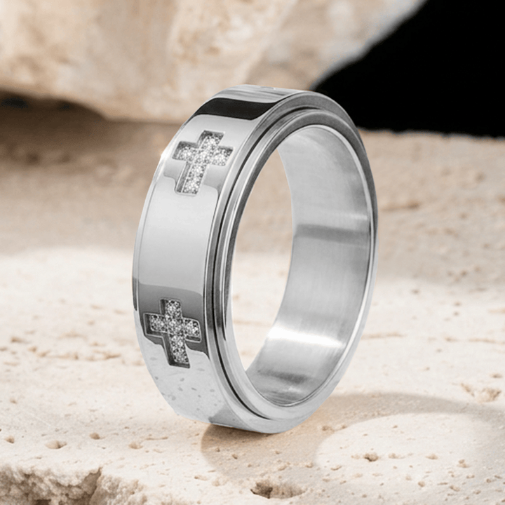 FREE Today: Dual-Layer Rotatable Cross Accent Anxiety Relief Ring: Timeless Emblem of Abiding Heavenly Shelter - Silver - US 12 - image 5
