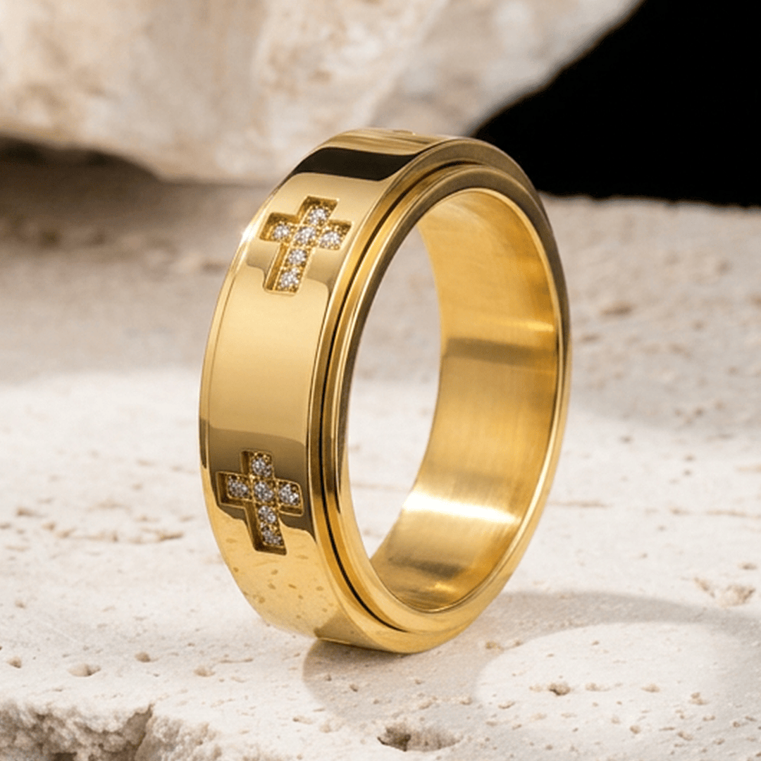 Christianartworkshop Dual-Layer Rotatable Cross Accent Anxiety Relief Ring: Timeless Emblem of Abiding Heavenly Shelter - Golden - US 12 - image 3