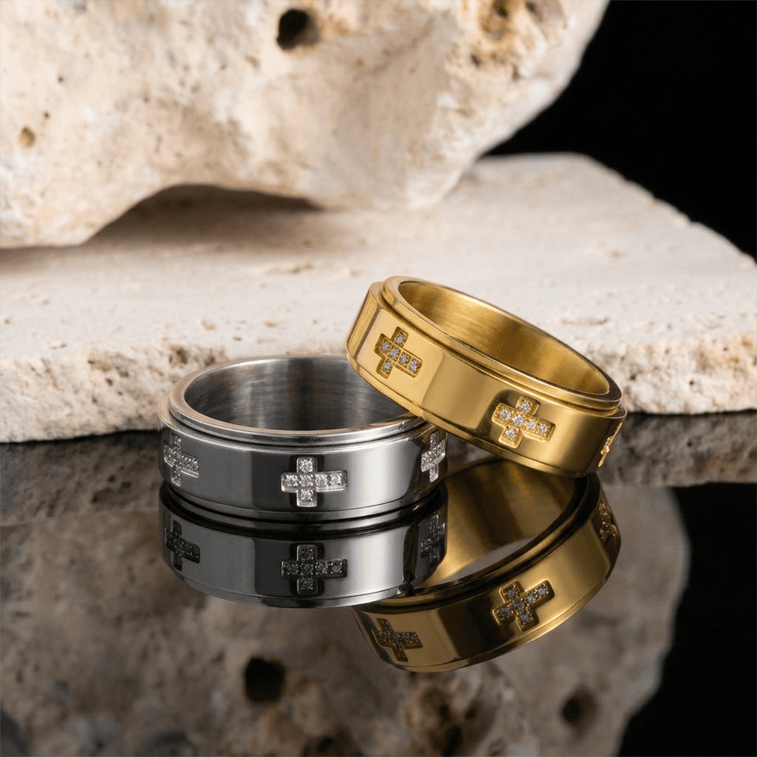 FREE Today: Dual-Layer Rotatable Cross Accent Anxiety Relief Ring: Timeless Emblem of Abiding Heavenly Shelter - image 0