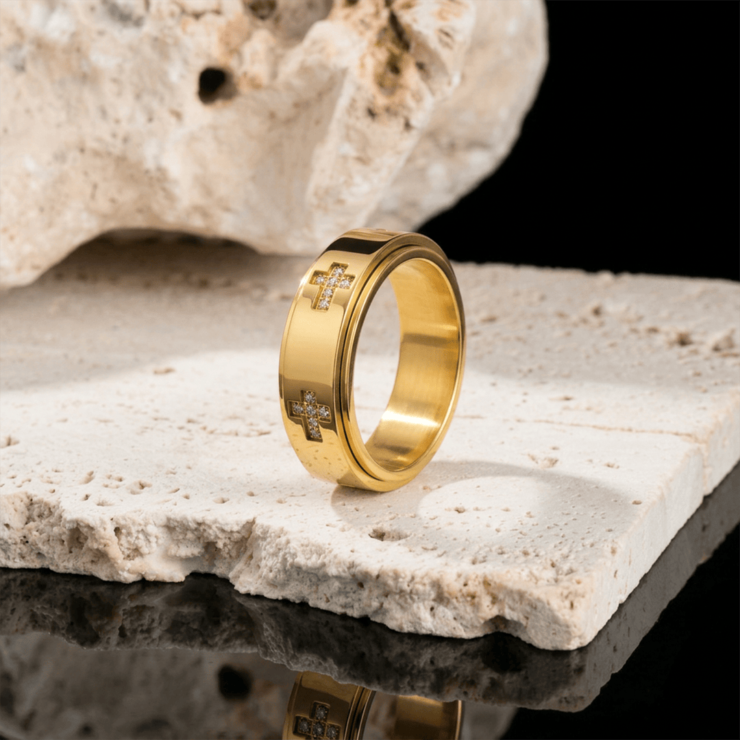 Christianartworkshop Dual-Layer Rotatable Cross Accent Anxiety Relief Ring: Timeless Emblem of Abiding Heavenly Shelter - image 4
