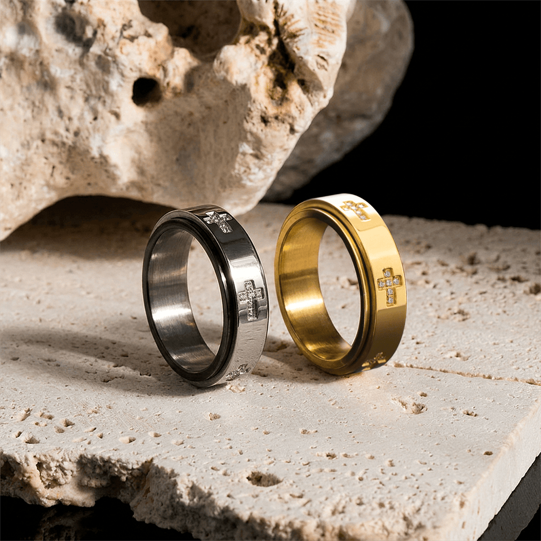 Christianartworkshop Dual-Layer Rotatable Cross Accent Anxiety Relief Ring: Timeless Emblem of Abiding Heavenly Shelter - image 2