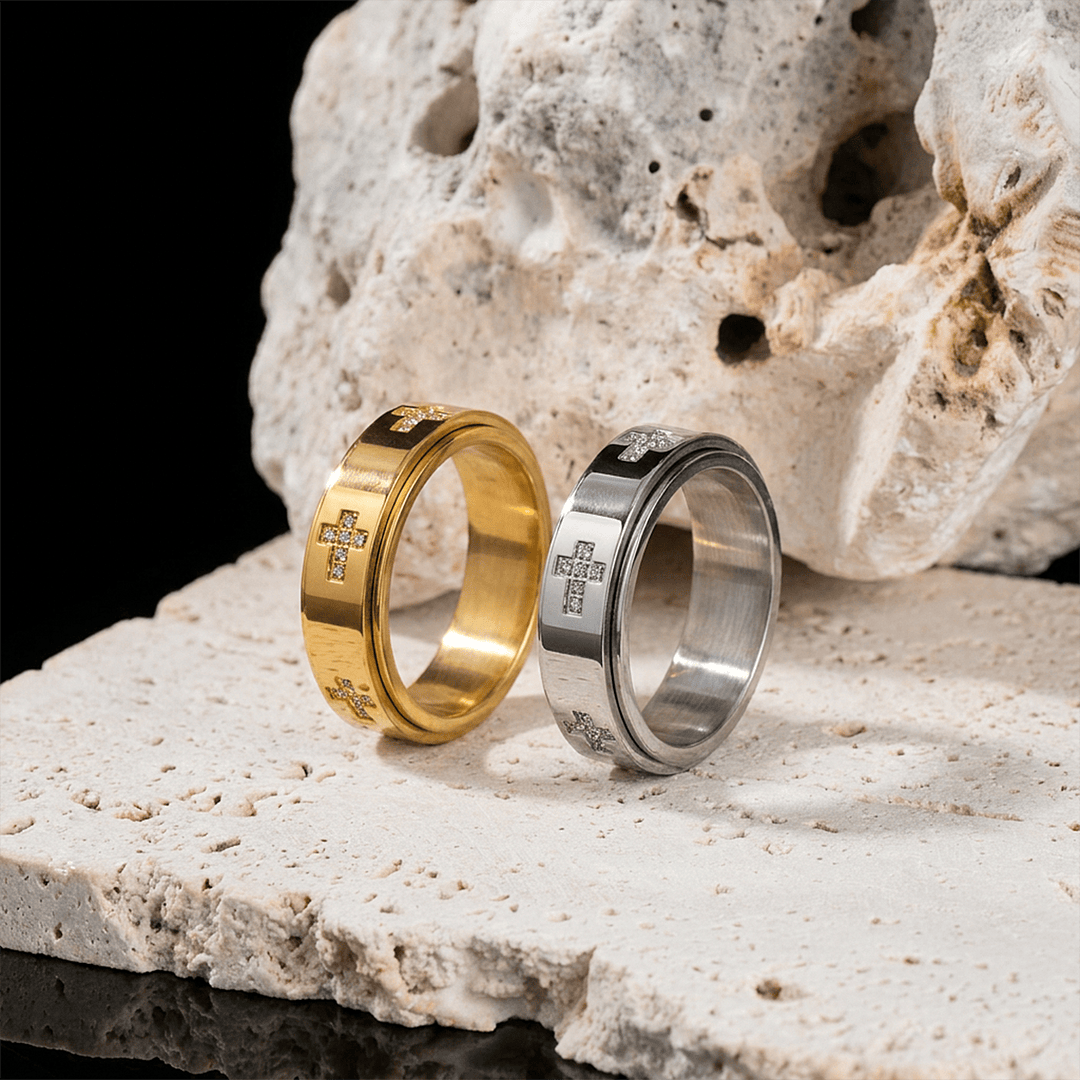 FREE Today: Dual-Layer Rotatable Cross Accent Anxiety Relief Ring: Timeless Emblem of Abiding Heavenly Shelter - image 1