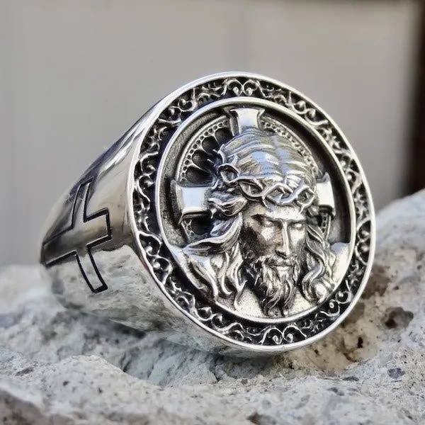 FREE Today:  Round Plaque Crown of Thorns Jesus Scroll Border Signet Ring: Timeless Emblem of Unshakable Sacred Faith - image 7