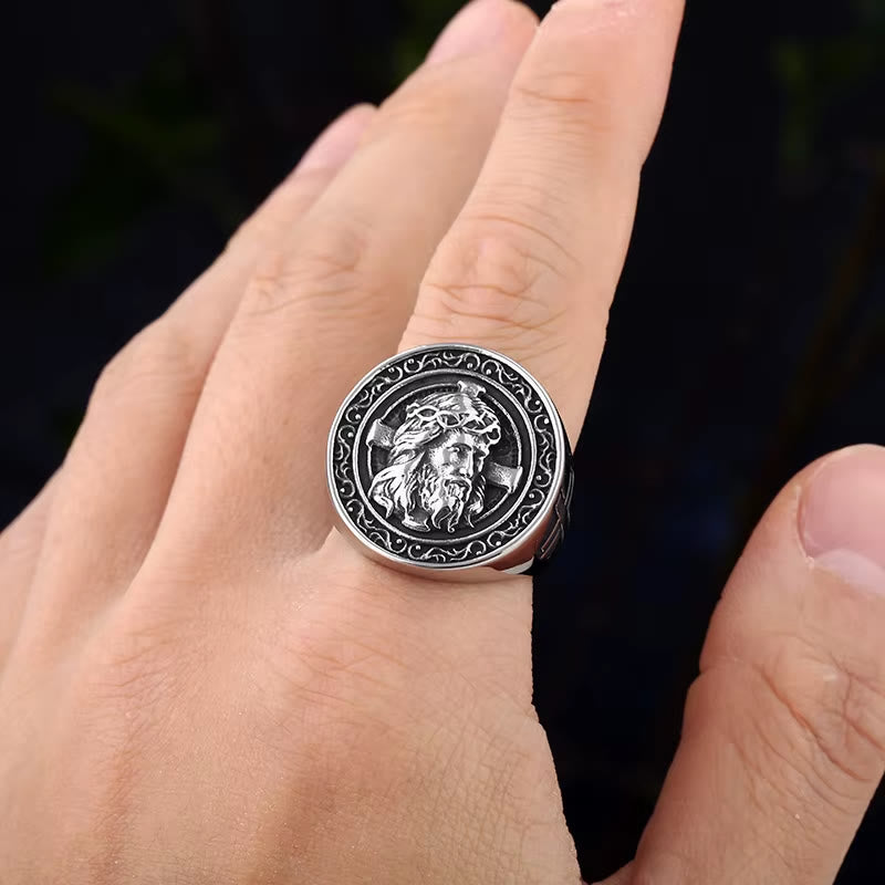 FREE Today:  Round Plaque Crown of Thorns Jesus Scroll Border Signet Ring: Timeless Emblem of Unshakable Sacred Faith - image 5