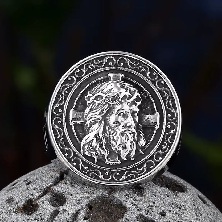 FREE Today:  Round Plaque Crown of Thorns Jesus Scroll Border Signet Ring: Timeless Emblem of Unshakable Sacred Faith - image 2