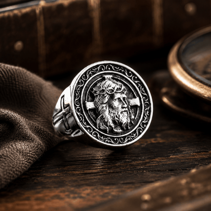 FREE Today:  Round Plaque Crown of Thorns Jesus Scroll Border Signet Ring: Timeless Emblem of Unshakable Sacred Faith - image 4