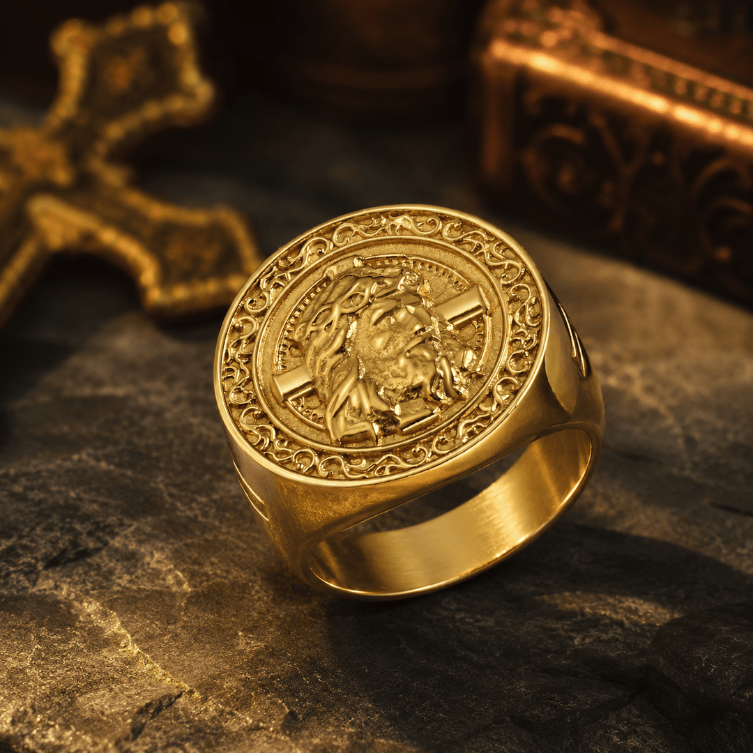 FREE Today:  Round Plaque Crown of Thorns Jesus Scroll Border Signet Ring: Timeless Emblem of Unshakable Sacred Faith - image 10
