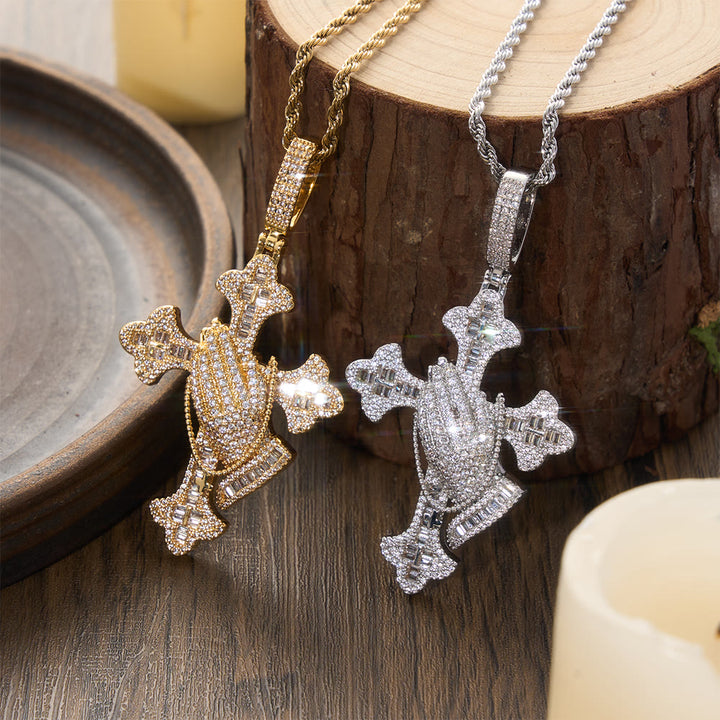 Christianartworkshop Stone Inlaid Praying Hands Cross Pendant Necklace: Timeless Emblem of Sincere Devout Prayer - image 0