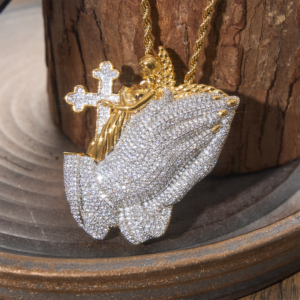 Christianartworkshop Full Pave Holy Figure Cross Pendant Necklace: Timeless Emblem of Gentle Sacrificial Love - Golden - image 1