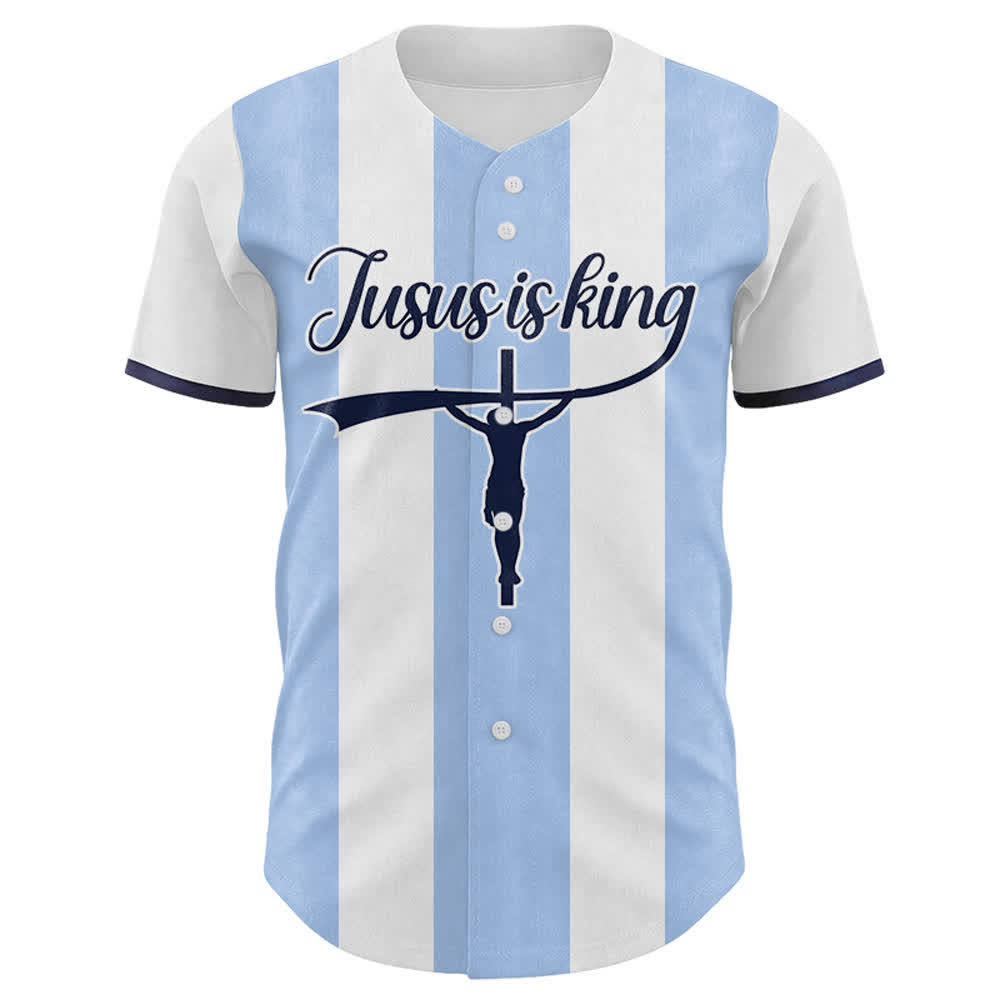 Christianartworkshop Custom Name Number "Jesus Is King" Cross Print Striped Baseball Jersey - image 1