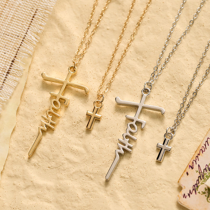 Christianartworkshop Dual-Chain Stacked Faith Cross Necklace: Timeless Emblem of Sincere Devout Prayer - image 1
