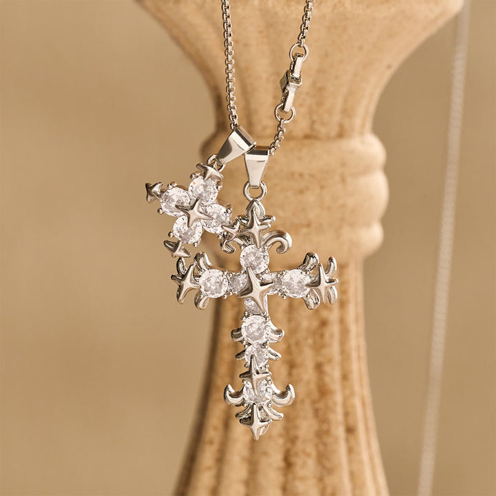 Christianartworkshop Star Accent Stone Inlaid Double Cross Layered Necklace: Timeless Emblem of Sincere Devout Prayer - image 6