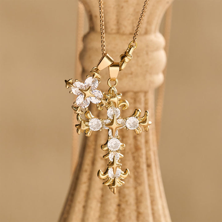 FREE Today: Star Accent Stone Inlaid Double Cross Layered Necklace: Timeless Emblem of Sincere Devout Prayer - image 3
