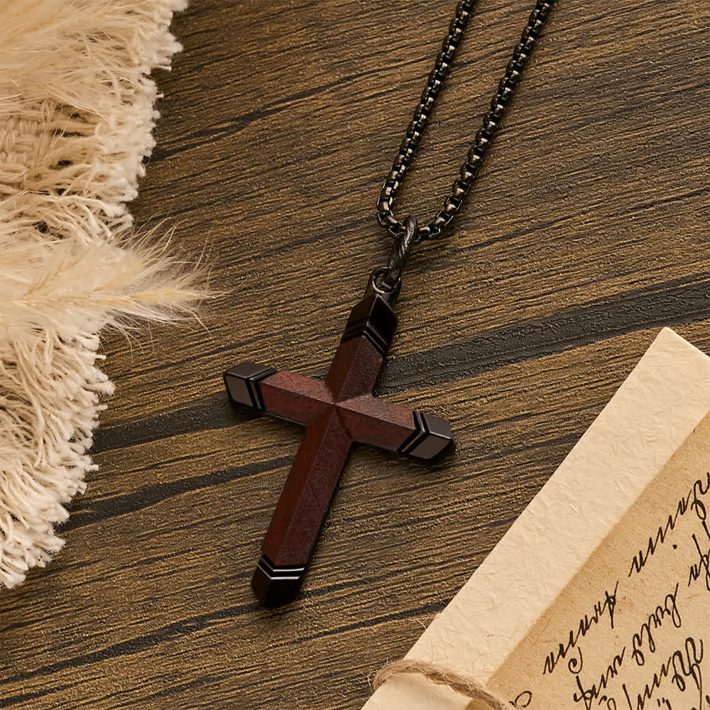 Christianartworkshop Two-Tone Stainless Steel Inlaid Solid Wood Cross Pendant Box Chain Necklace - image 10